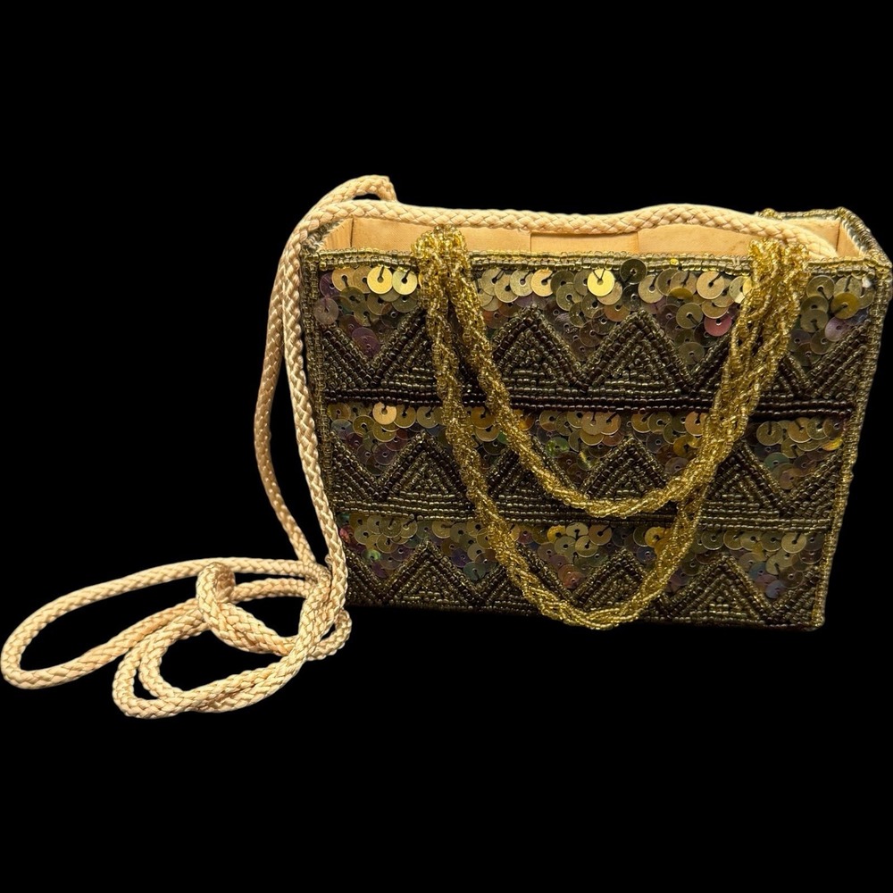 Valerie Stevens Vintage Gold Beaded Purse Evening Bag Boxy Art Deco Flapper 20's